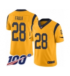 Men's Los Angeles Rams #28 Marshall Faulk Limited Gold Rush Vapor Untouchable 100th Season Football Jersey