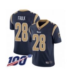 Men's Los Angeles Rams #28 Marshall Faulk Navy Blue Team Color Vapor Untouchable Limited Player 100th Season Football Jersey