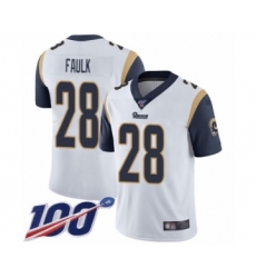 Men's Los Angeles Rams #28 Marshall Faulk White Vapor Untouchable Limited Player 100th Season Football Jersey