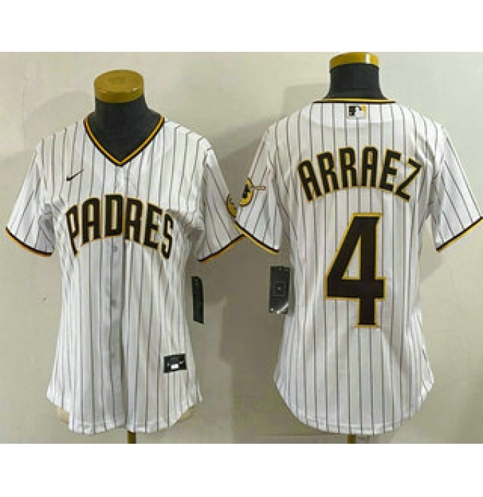 Women's San Diego Padres #4 Luis Arraez White Cool Base Stitched Jersey