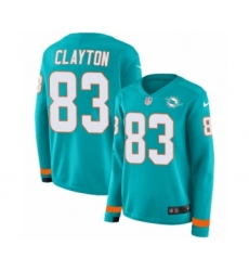 Women's Nike Miami Dolphins #83 Mark Clayton Limited Aqua Therma Long Sleeve NFL Jersey