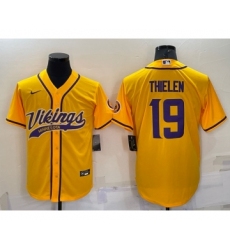 Men's Minnesota Vikings #19 Adam Thielen Yellow With Patch Cool Base Stitched Baseball Jersey