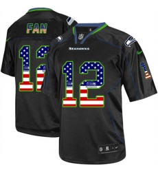 Men's Nike Seattle Seahawks 12th Fan Elite Black USA Flag Fashion NFL Jersey