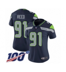 Women's Seattle Seahawks #91 Jarran Reed Navy Blue Team Color Vapor Untouchable Limited Player 100th Season Football Jersey