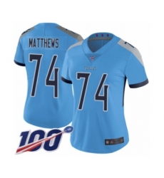 Women's Tennessee Titans #74 Bruce Matthews Light Blue Alternate Vapor Untouchable Limited Player 100th Season Football Jersey