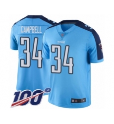 Men's Tennessee Titans #34 Earl Campbell Limited Light Blue Rush Vapor Untouchable 100th Season Football Jersey