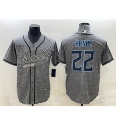 Men's Tennessee Titans #22 Derrick Henry Grey Gridiron With Patch Cool Base Stitched Baseball Jersey Men's Tennessee Titans #22 Derrick Henry Grey Gridiron With Patch Cool Base Stitched Baseball Jersey