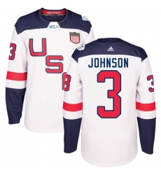 Youth Adidas Team USA #3 Jack Johnson Authentic White Home 2016 World Cup Ice Hockey Jersey