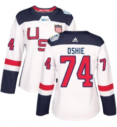 Women's Adidas Team USA #74 T. J. Oshie Authentic White Home 2016 World Cup Hockey Jersey