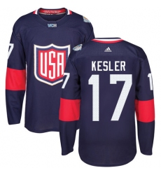 Men's Adidas Team USA #17 Ryan Kesler Premier Navy Blue Away 2016 World Cup Ice Hockey Jersey
