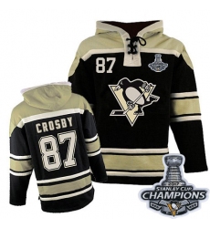 Youth Old Time Hockey Pittsburgh Penguins #87 Sidney Crosby Authentic Black Sawyer Hooded Sweatshirt 2017 Stanley Cup Champions
