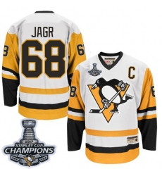 Men's CCM Pittsburgh Penguins #68 Jaromir Jagr Premier White Throwback 2017 Stanley Cup Champions NHL Jersey