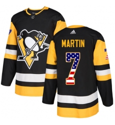 Men's Adidas Pittsburgh Penguins #7 Paul Martin Authentic Black USA Flag Fashion NHL Jersey