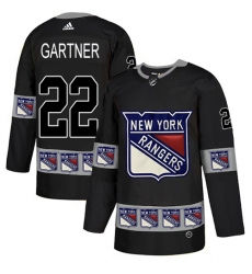 Men's Adidas New York Rangers #22 Mike Gartner Authentic Black Team Logo Fashion NHL Jersey