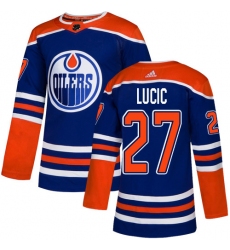 Men's Adidas Edmonton Oilers #27 Milan Lucic Premier Royal Blue Alternate NHL Jersey