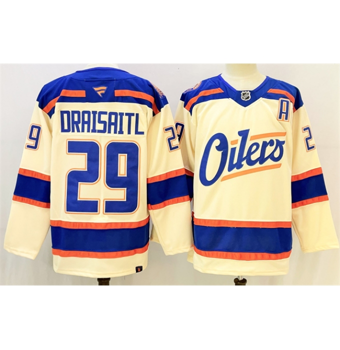Men's Edmonton Oilers #29 Leon Draisaitl Light Beige Alternate With A Stitched Hockey Jersey