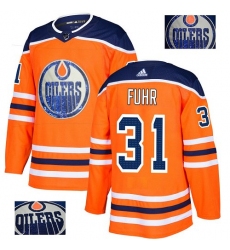 Men's Adidas Edmonton Oilers #31 Grant Fuhr Authentic Orange Fashion Gold NHL Jersey