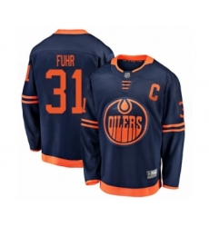 Youth Edmonton Oilers #31 Grant Fuhr Authentic Navy Blue Alternate Fanatics Branded Breakaway Hockey Jersey