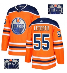 Men's Adidas Edmonton Oilers #55 Mark Letestu Authentic Orange Fashion Gold NHL Jersey
