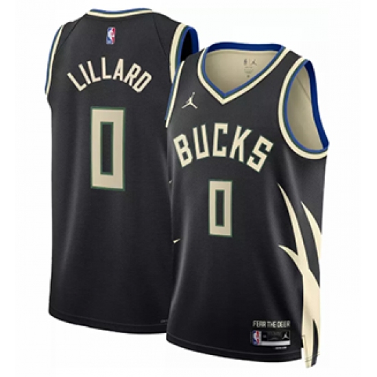 Nike Men's Milwaukee Bucks #0 Damian Lillard Black Statement Dri-FIT Swingman Jersey Nike Men's Milwaukee Bucks #0 Damian Lillard Black Statement Dri-FIT Swingman Jersey