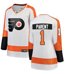 Women's Philadelphia Flyers #1 Bernie Parent Fanatics Branded White Away Breakaway NHL Jersey