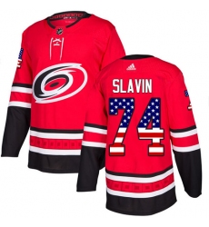 Youth Adidas Carolina Hurricanes #74 Jaccob Slavin Authentic Red USA Flag Fashion NHL Jersey