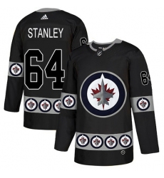 Men's Adidas Winnipeg Jets #64 Logan Stanley Authentic Black Team Logo Fashion NHL Jersey