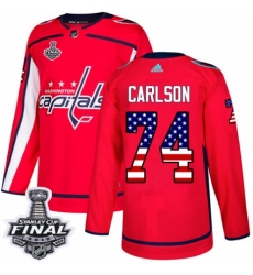 Men's Adidas Washington Capitals #74 John Carlson Authentic Red USA Flag Fashion 2018 Stanley Cup Final NHL Jersey