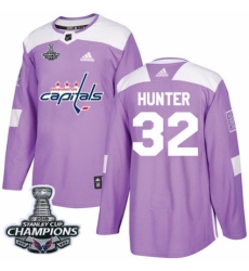 Men's Adidas Washington Capitals #32 Dale Hunter Authentic Purple Fights Cancer Practice 2018 Stanley Cup Final Champions NHL Jersey
