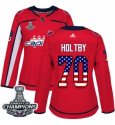 Women's Adidas Washington Capitals #70 Braden Holtby Authentic Red USA Flag Fashion 2018 Stanley Cup Final Champions NHL Jersey