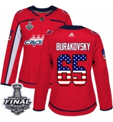 Women's Adidas Washington Capitals #65 Andre Burakovsky Authentic Red USA Flag Fashion 2018 Stanley Cup Final NHL Jersey