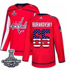 Youth Adidas Washington Capitals #65 Andre Burakovsky Authentic Red USA Flag Fashion 2018 Stanley Cup Final Champions NHL Jersey