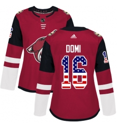 Women's Adidas Arizona Coyotes #16 Max Domi Authentic Red USA Flag Fashion NHL Jersey
