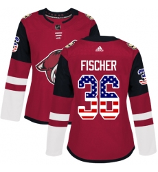 Women's Adidas Arizona Coyotes #36 Christian Fischer Authentic Red USA Flag Fashion NHL Jersey