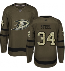 Youth Adidas Anaheim Ducks #34 Sam Steel Premier Green Salute to Service NHL Jersey
