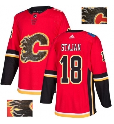 Men's Adidas Calgary Flames #18 Matt Stajan Authentic Red Fashion Gold NHL Jersey