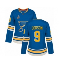 Women's St. Louis Blues #9 Shayne Corson Authentic Navy Blue Alternate 2019 Stanley Cup Final Bound Hockey Jersey