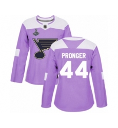 Women's St. Louis Blues #44 Chris Pronger Authentic Purple Fights Cancer Practice 2019 Stanley Cup Champions Hockey Jersey