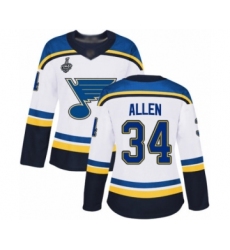 Women's St. Louis Blues #34 Jake Allen Authentic White Away 2019 Stanley Cup Final Bound Hockey Jersey