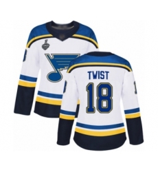 Women's St. Louis Blues #18 Tony Twist Authentic White Away 2019 Stanley Cup Final Bound Hockey Jersey
