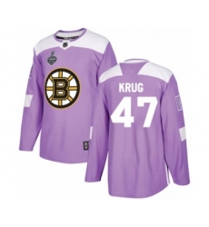 Men's Boston Bruins #47 Torey Krug Authentic Purple Fights Cancer Practice 2019 Stanley Cup Final Bound Hockey Jersey