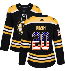 Women's Adidas Boston Bruins #20 Riley Nash Authentic Black USA Flag Fashion NHL Jersey