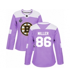 Women's Boston Bruins #86 Kevan Miller Authentic Purple Fights Cancer Practice 2019 Stanley Cup Final Bound Hockey Jersey