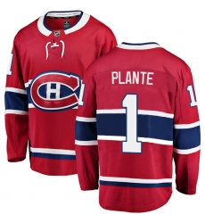 Youth Montreal Canadiens #1 Jacques Plante Authentic Red Home Fanatics Branded Breakaway NHL Jersey