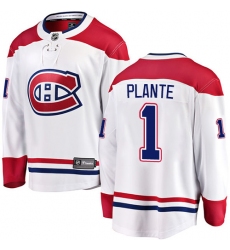 Youth Montreal Canadiens #1 Jacques Plante Authentic White Away Fanatics Branded Breakaway NHL Jersey