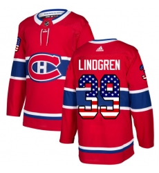 Men's Adidas Montreal Canadiens #39 Charlie Lindgren Authentic Red USA Flag Fashion NHL Jersey