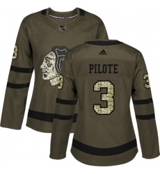 Women's Reebok Chicago Blackhawks #3 Pierre Pilote Authentic Green Salute to Service NHL Jersey