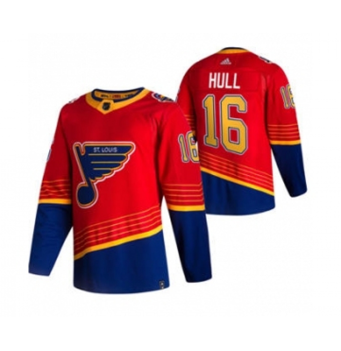 Men's St. Louis Blues #16 Brett Hull Red 2020-21 Reverse Retro Alternate Hockey Jersey