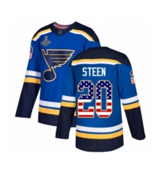 Youth St. Louis Blues #20 Alexander Steen Authentic Blue USA Flag Fashion 2019 Stanley Cup Champions Hockey Jersey