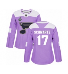 Women's St. Louis Blues #17 Jaden Schwartz Authentic Purple Fights Cancer Practice 2019 Stanley Cup Final Bound Hockey Jersey